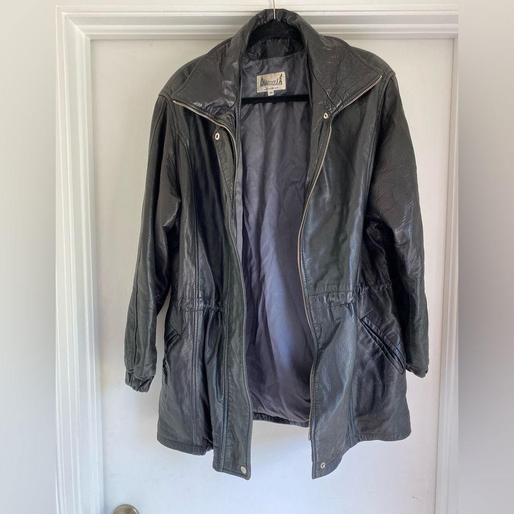 Vintage 90s Leather Jacket Womens Medium Black Oversized Goth punk USA made